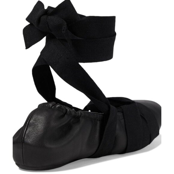 Free People Cece Wrap Ballet Flats Black Leather Ribbon Tie Size 11 - Picture 5 of 16